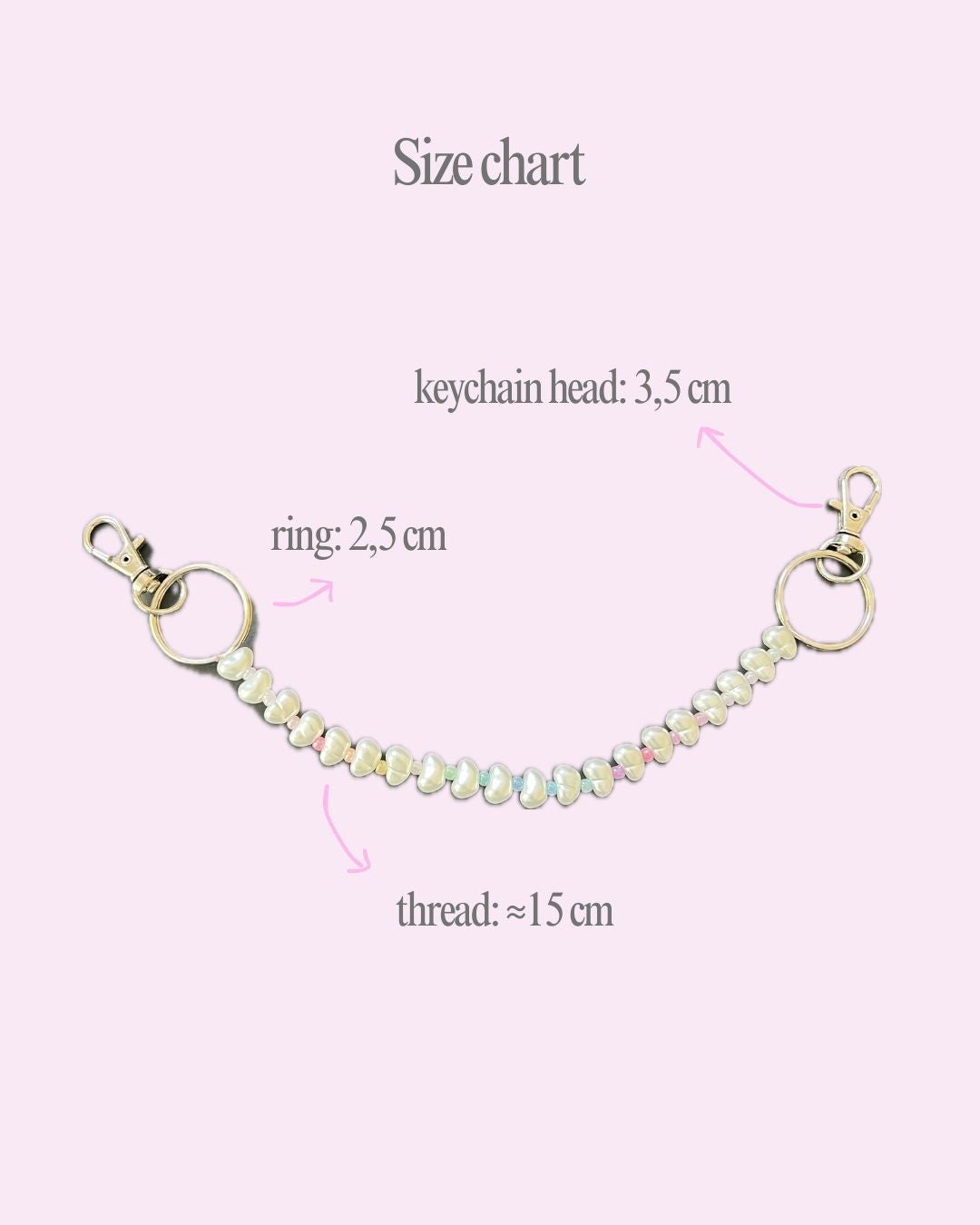 rainbow bag charm size chart, specs